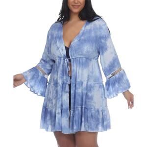 Raviya Women's Ocean Tie-Dye Plus Size Drawstring Waist Tiered Cover Up Size 1X